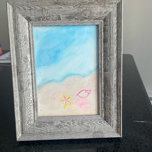 Watercolor Beach Scene Framed Art with Blue and Pink Accents - Picture 4 of 4